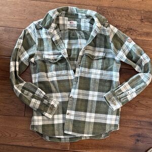 Fjallraven Geeen and White Plaid Button-Up Shirt S Comfort fit